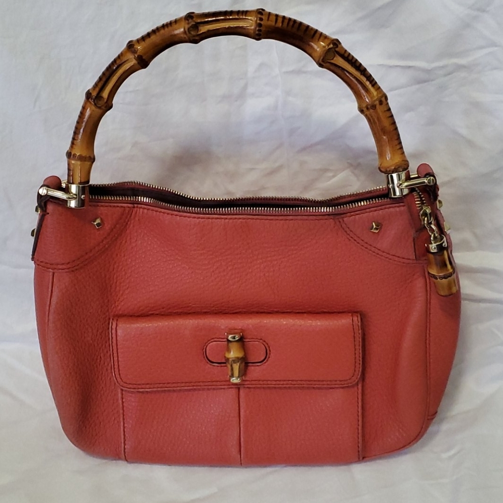Authentic Gucci bamboo top handle coral purse